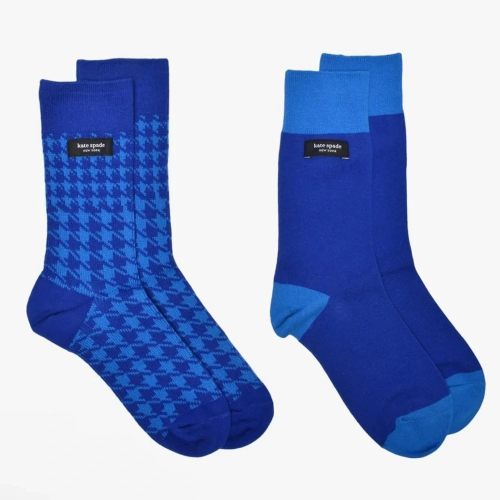 NWT Kate Spade 2 Pair Houndstooth Blue Socks